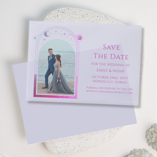 Celestial Lavender Pink Foto Save the Date Pergament Einladungen