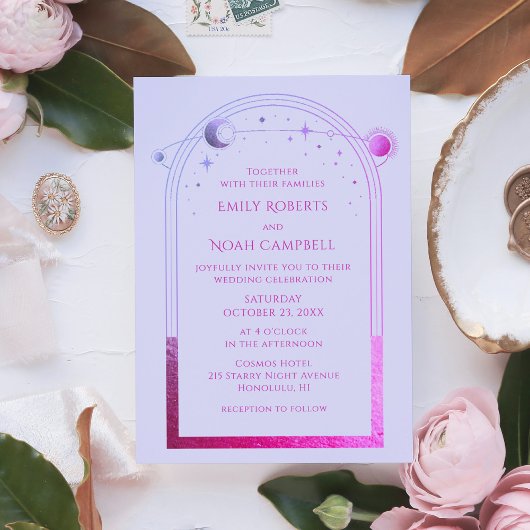 Celestial Lavender Pink Sun Moon Wedding Einladung