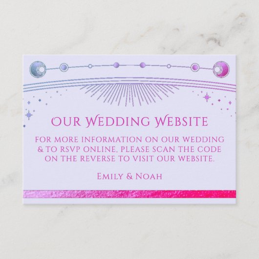 Celestial Lavender Wedding Website UAWG QR Code Begleitkarte (Vorderseite)