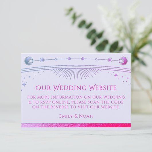 Celestial Lavender Wedding Website UAWG QR Code Begleitkarte (Stehend Vorderseite)
