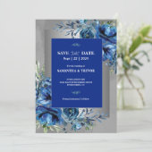 Celestial Liebe Silver, Blue Elegance Save the Dat Einladung (Stehend Vorderseite)