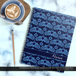 Celestial Liebe Stars Hearts Name Midnight Blue Notizblock
