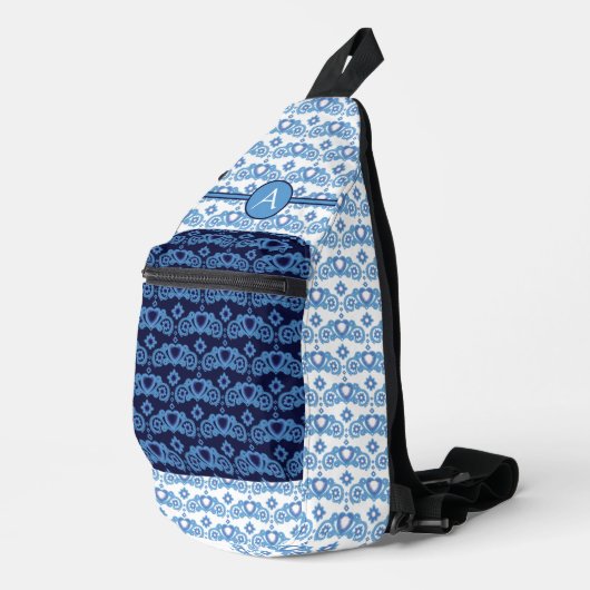 Celestial Liebe Stars Herz Muster Mit Monogramm Crossbody Bag (Rechte Ecke)