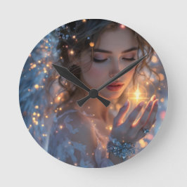 Celestial Lightbearer - Angel Holding the Star Runde Wanduhr