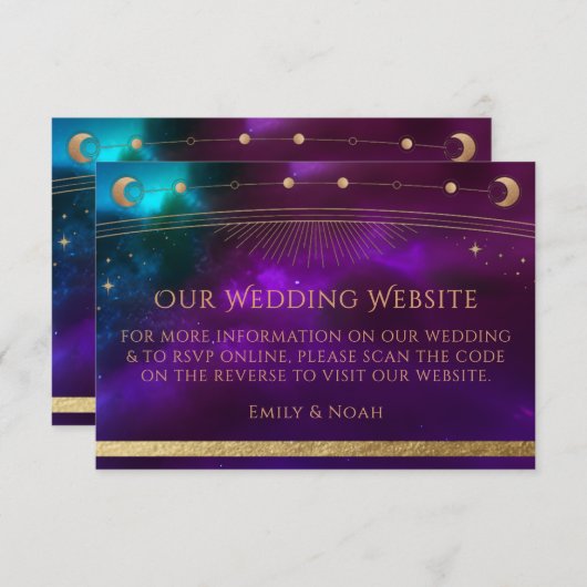 Celestial Lila Aquamarin Wedding Website UAWG QR C Begleitkarte (Vorne/Hinten)