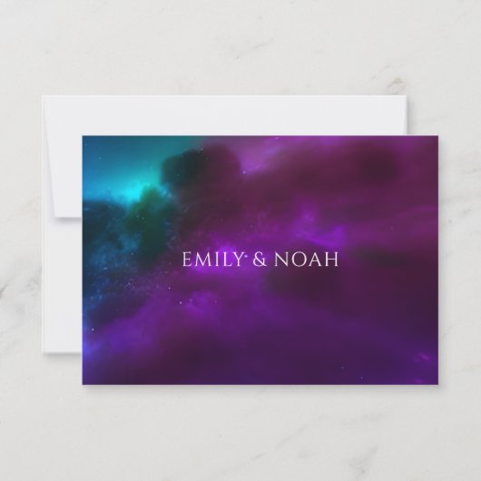 Celestial Lila Aquamarine Silver Sun Moon Star Hoc RSVP Karte (Rückseite)