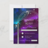 Celestial Lila Aquamarine Silver Sun Moon Star Hoc RSVP Karte (Vorderseite)