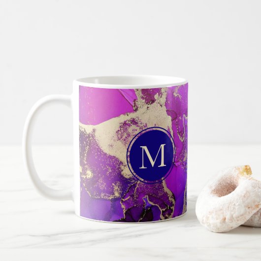 Celestial Lila Gold und Rosa Abstrakt Kaffeetasse (Mit Donut)