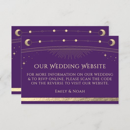 Celestial Lila Gold Wedding Website UAWG QR Code Begleitkarte (Vorne/Hinten)