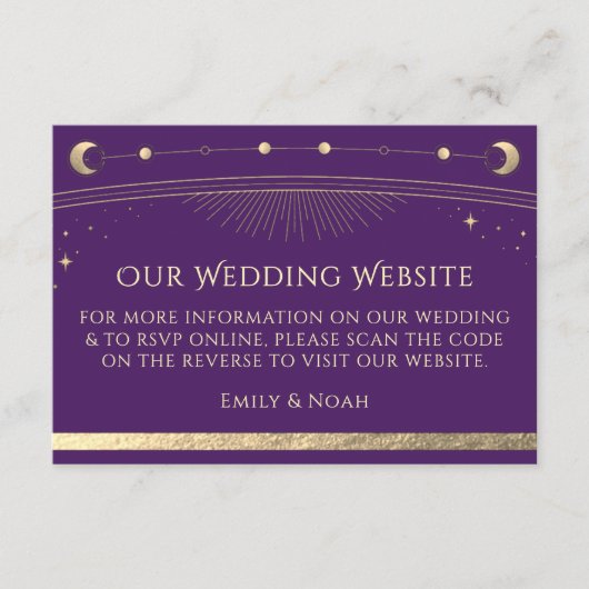 Celestial Lila Gold Wedding Website UAWG QR Code Begleitkarte (Vorderseite)