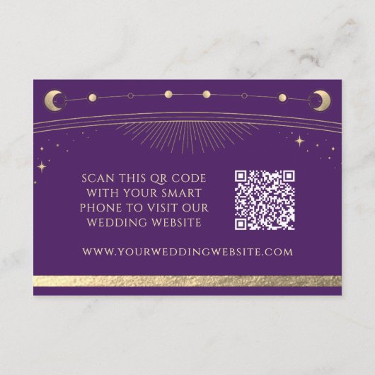 Celestial Lila Gold Wedding Website UAWG QR Code Begleitkarte (Rückseite)