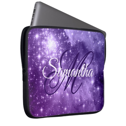 Celestial Lila Starry Sparkle Extravagant Monogram Laptopschutzhülle (Vorne Rechts)