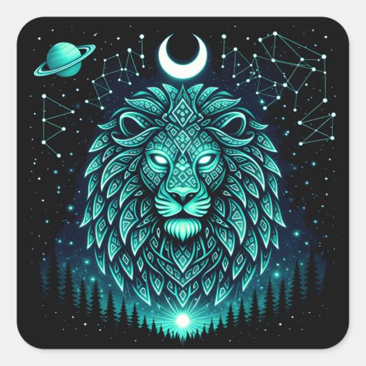 Celestial Lion – Cosmic King Wildlife Galaxy Quadratischer Aufkleber (Vorderseite)