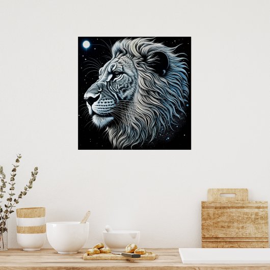 Celestial Lion Night Sky Ai Art Poster (Küche)