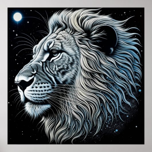 Celestial Lion Night Sky Ai Art Poster (Vorne)