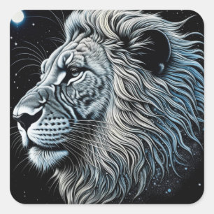 Celestial Lion Night Sky Ai Art Quadratischer Aufkleber