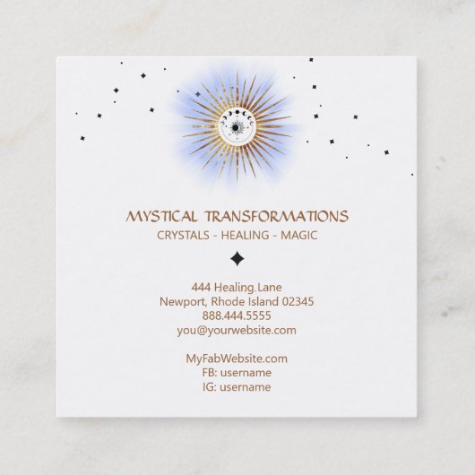 *~* Celestial Luna Lunar Moon Magic Boho Light Quadratische Visitenkarte (Rückseite)