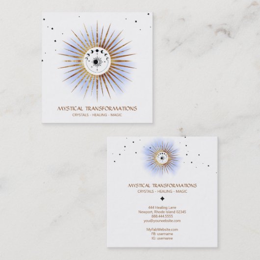 *~* Celestial Luna Lunar Moon Magic Boho Light Quadratische Visitenkarte (Vorne/Hinten)