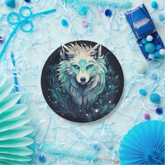 Celestial Lunar Wild Wolf Pappteller (Party)
