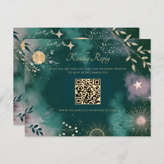 Celestial Magic Moon & Stars Emerald QR Code UAWG Begleitkarte (Vorne/Hinten)