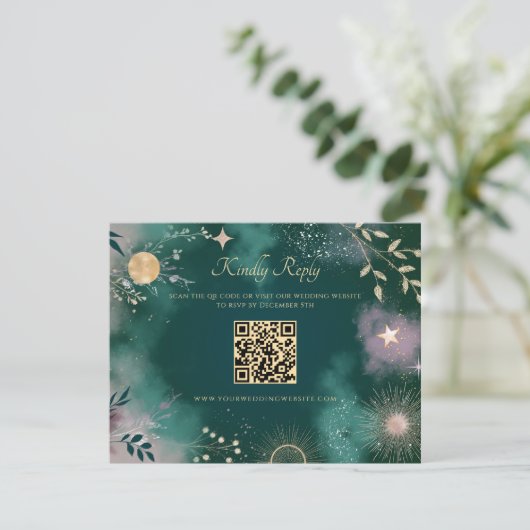 Celestial Magic Moon & Stars Emerald QR Code UAWG Begleitkarte (Stehend Vorderseite)