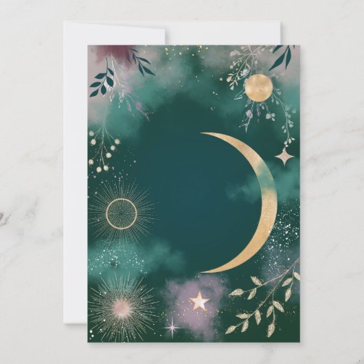 Celestial Magic Moon & Stars Emerald Save the Date Einladung (Rückseite)