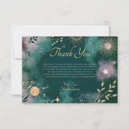 Celestial Magic Moon & Stars Emerald Wedding Dankeskarte