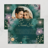 Celestial Magic Moon & Stars Emerald Wedding Dankeskarte (Vorne/Hinten)