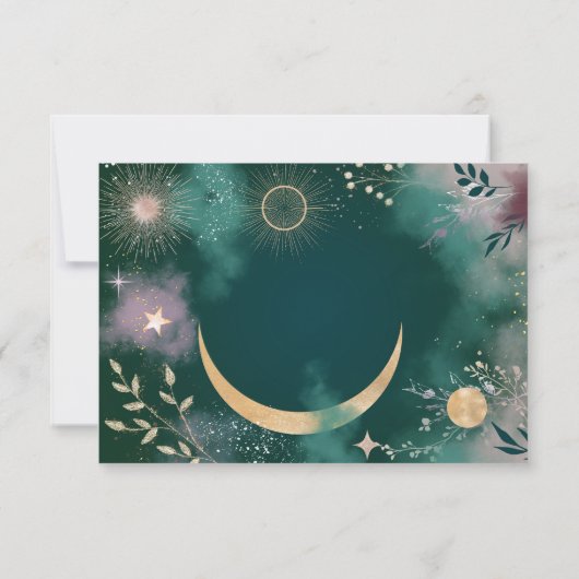 Celestial Magic Moon & Stars Emerald Wedding Dankeskarte (Rückseite)