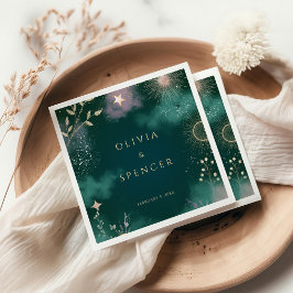 Celestial Magic Moon & Stars Emerald Wedding Serviette