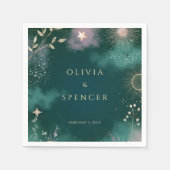 Celestial Magic Moon & Stars Emerald Wedding Serviette (Vorderseite)
