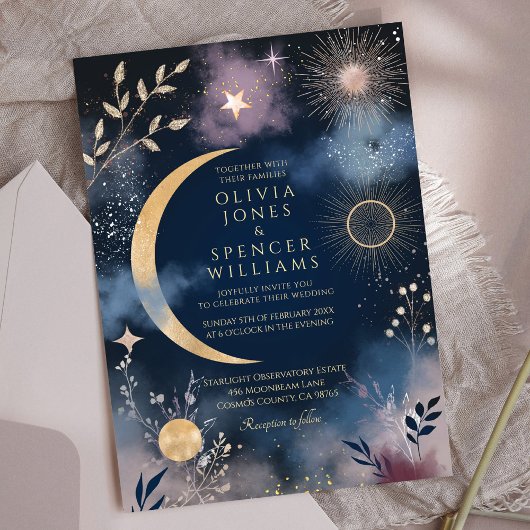 Celestial Magic Moon & Stars Hochzeit Einladung