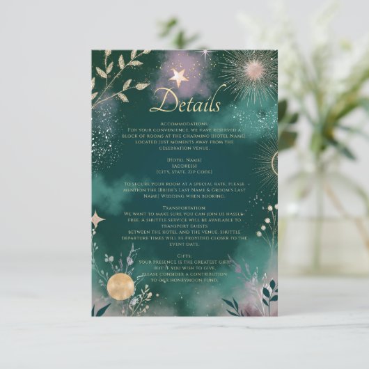 Celestial Magic Moon & Stars Smaragddetails Begleitkarte (Stehend Vorderseite)