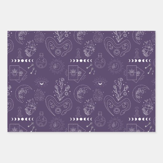 Celestial Magic Witchy Dark Lila Geschenkpapier Set (Vorderseite)