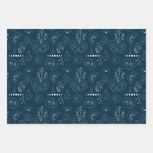 Celestial Magic Witchy Gold Grau & Blue Geschenkpapier Set (Vorderseite 3)
