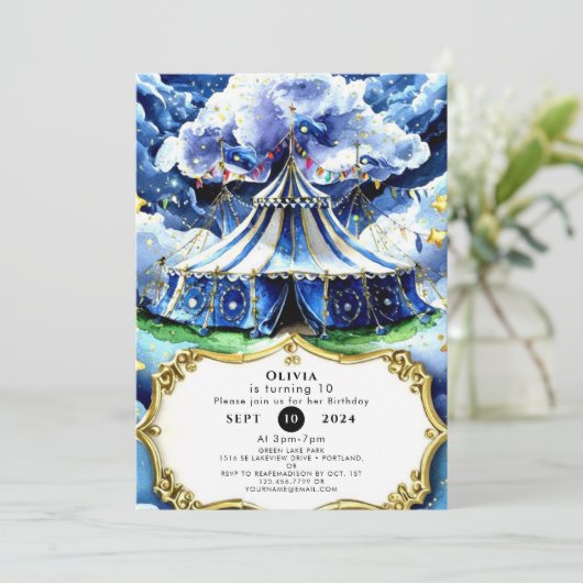 Celestial Magical Circus Geburtstag Einladung (Stehend Vorderseite)