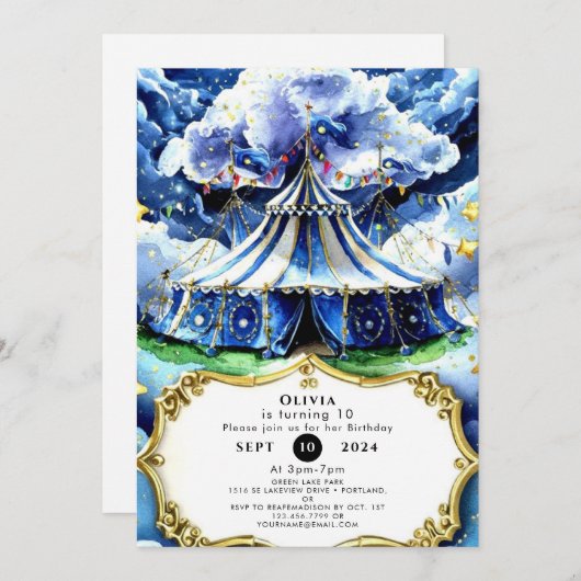 Celestial Magical Circus Geburtstag Einladung (Vorne/Hinten)