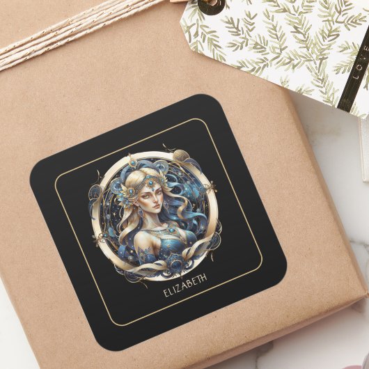 Celestial Maiden Modern Script Zodiac Symbol Virgo Quadratischer Aufkleber