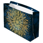 Celestial Mandala Boho Gold Sun Große Geschenktüte (Rückseite Schrägansicht)
