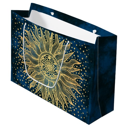Celestial Mandala Boho Gold Sun Große Geschenktüte (Vorderseite Schrägansicht)