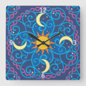 Celestial Mandala Clock Quadratische Wanduhr (Vorderseite)