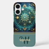 Celestial Mandala Moon Galaxy Aquamarin Gold Monog Case-Mate iPhone Hülle (Rückseite)