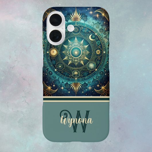 Celestial Mandala Moon Galaxy Aquamarin Gold Monog Case-Mate iPhone Hülle