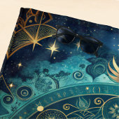 Celestial Mandala Moon Galaxy Aquamarin Gold Monog Strandtuch