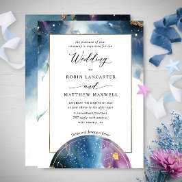 Celestial Map Aquamarin Blue Lila Watercolor Weddi Einladung