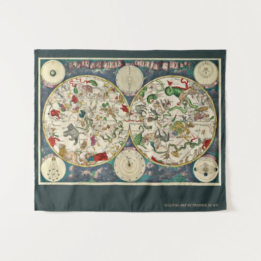 Celestial Map Kartografy Frederik de Wit Wandteppich (Vorderseite (Horizontal))