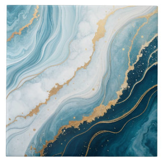 Celestial Marble - Blau, Weiß und Gold Luxus Fliese