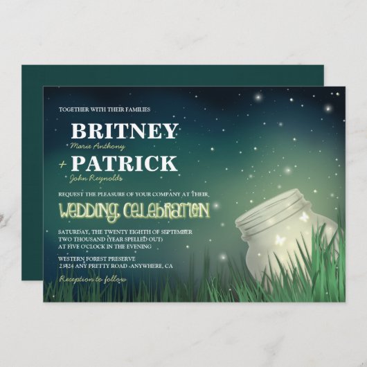 Celestial Mason Jar Firefly Einladungen für Hochze (Vorne/Hinten)