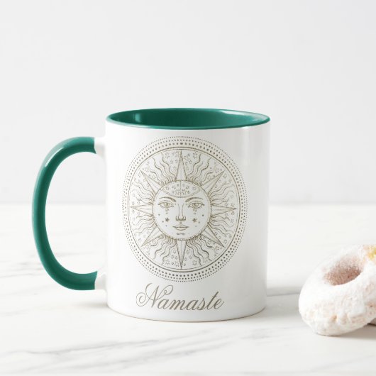 Celestial Medallion | Boho Zodiac Sun Face Mandala Tasse (Mit Donut)