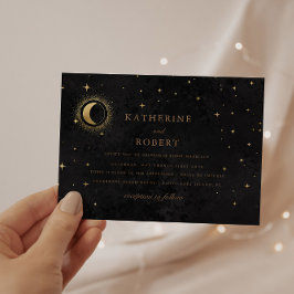 Celestial Midnight Black Crescent Moon Wedding Einladung